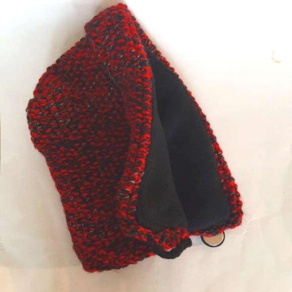 Hood Hat Reversible Red Black Knit Polarfleece OOAK Hand Made - Picture 3 of 8